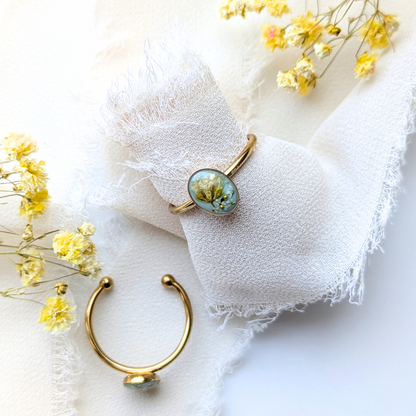 Verstellbarer Harz-Ring mit echten Blumen | Gold & Silber | Handgefertigt, Natur-Inspiration