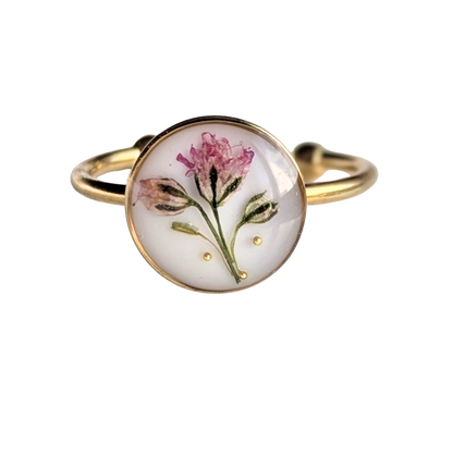 Verstellbarer Ring mit echten Blumen – Edelstahl Ring Gold oder Silber