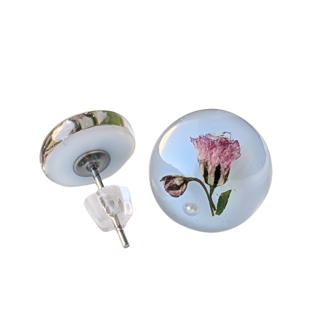 Ohrstecker mit echten Blumen – Handgefertigte Ohrstecker Hellblau