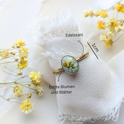 Verstellbarer Harz-Ring mit echten Blumen | Gold & Silber | Handgefertigt, Natur-Inspiration