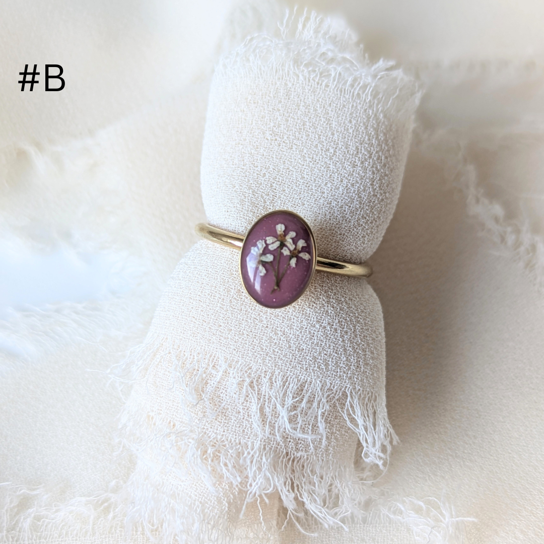 Verstellbarer Harz-Ring mit echten Blumen | Gold & Silber | Handgefertigt, Natur-Inspiration