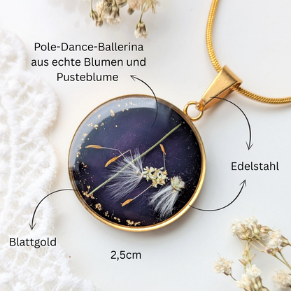 Auf Bestellung – Halskette mit echter Pusteblume – handgefertigt, inspiriert von Pole-Dance-Ballerina
