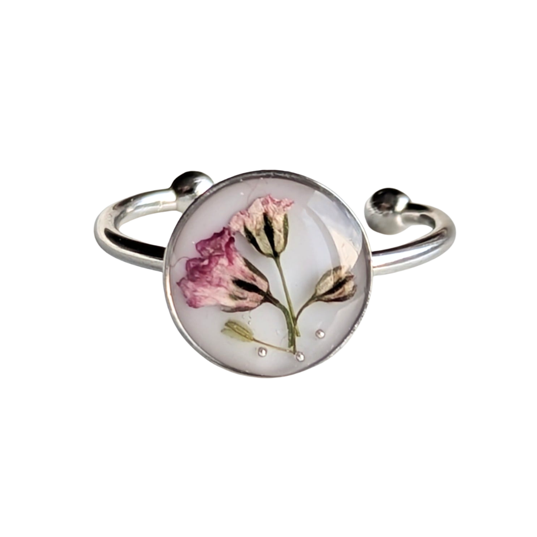 Verstellbarer Ring mit echten Blumen – Edelstahl Ring Gold oder Silber
