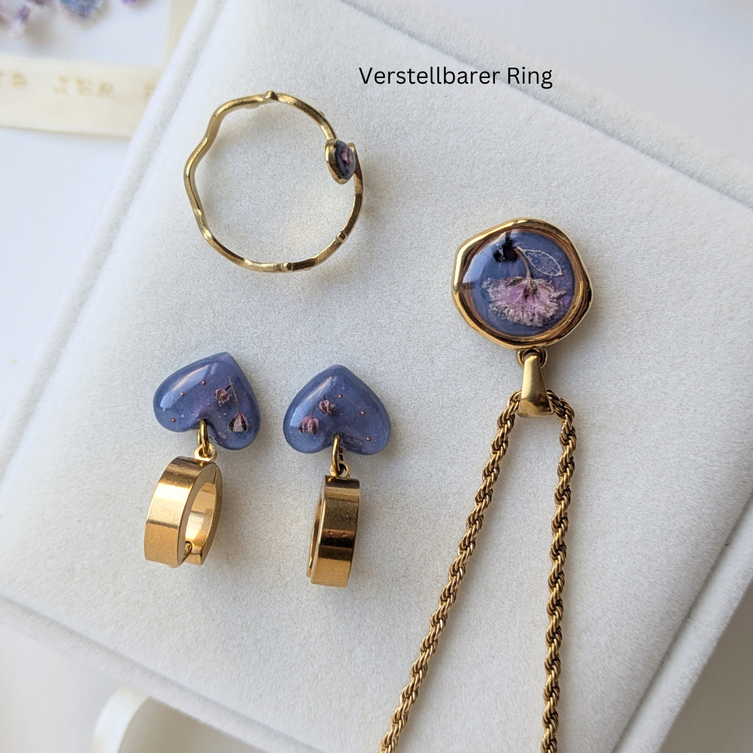 Elegantes Schmuckset mit echten Blumen – 3-teilig & handgefertigt