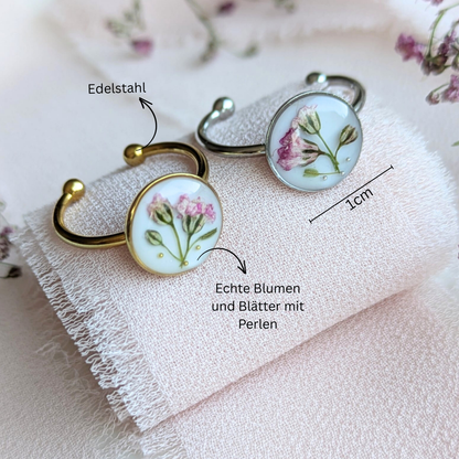 Verstellbarer Ring mit echten Blumen – Edelstahl Ring Gold oder Silber