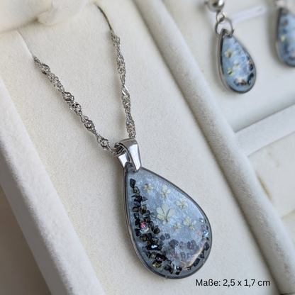Elegantes Schmuckset mit echten Blumen in Tropfenform – 3-teilig & handgefertigt