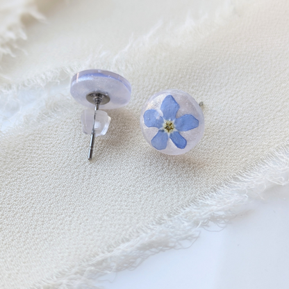 Handgefertigte Vergissmeinnicht-Ohrstecker, Echte Blumen, Hypoallergener Edelstahl, 1 cm