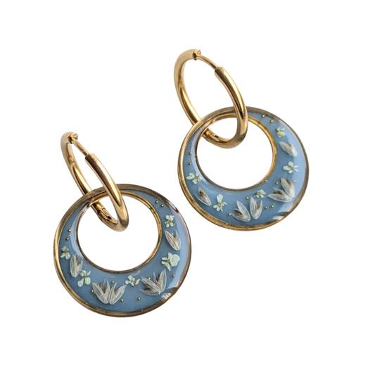 Handgefertigte Creolen mit echten Blumen – Abnehmbarer Ringanhänger aus Harz, 4 cm, hypoallergener Edelstahl – Gold oder Silber mit passenden Perlen