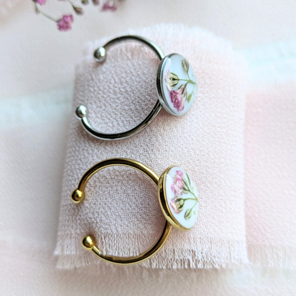 Verstellbarer Ring mit echten Blumen – Edelstahl Ring Gold oder Silber
