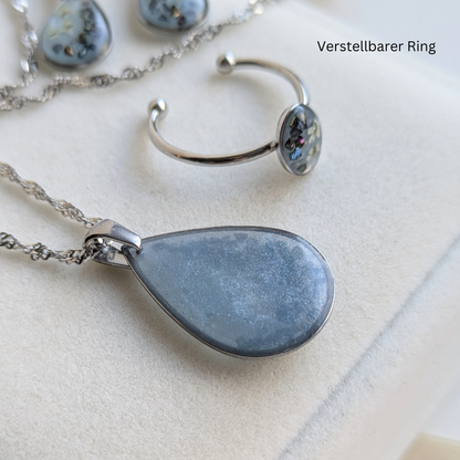Elegantes Schmuckset mit echten Blumen in Tropfenform – 3-teilig & handgefertigt