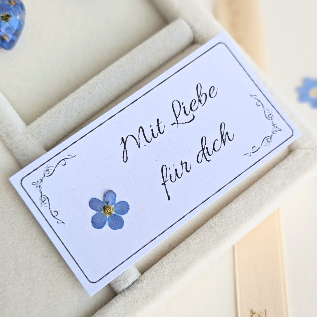 Vergissmeinnicht Schmuckset – Halskette & Ohrringe mit echten Blüten, Edelstahl, handgefertigt