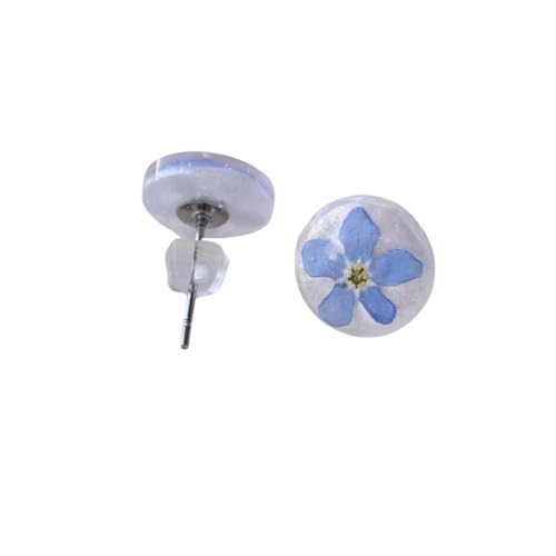 Handgefertigte Vergissmeinnicht-Ohrstecker, Echte Blumen, Hypoallergener Edelstahl, 1 cm