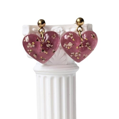 Handgefertigte Ohrringe mit echten Blumen und Blättern, Edelstahl, kreatives Geschenk, 2,5 cm, goldfarben, Herzform
